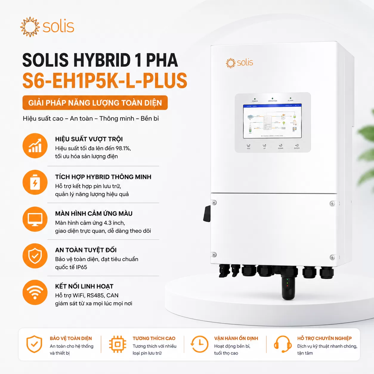 Biến tần Solis 5kW S6-EH1P5K-L-PLUS 1 Pha (Hybrid)