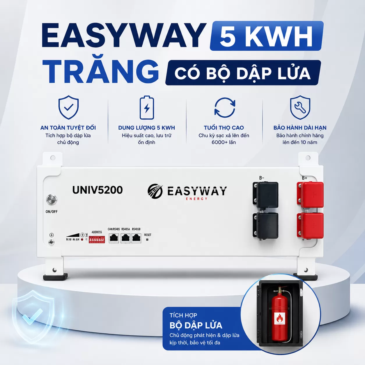 Pin lưu trữ EASYWAY 5 KWH TRẮNG (có bộ dập lửa )